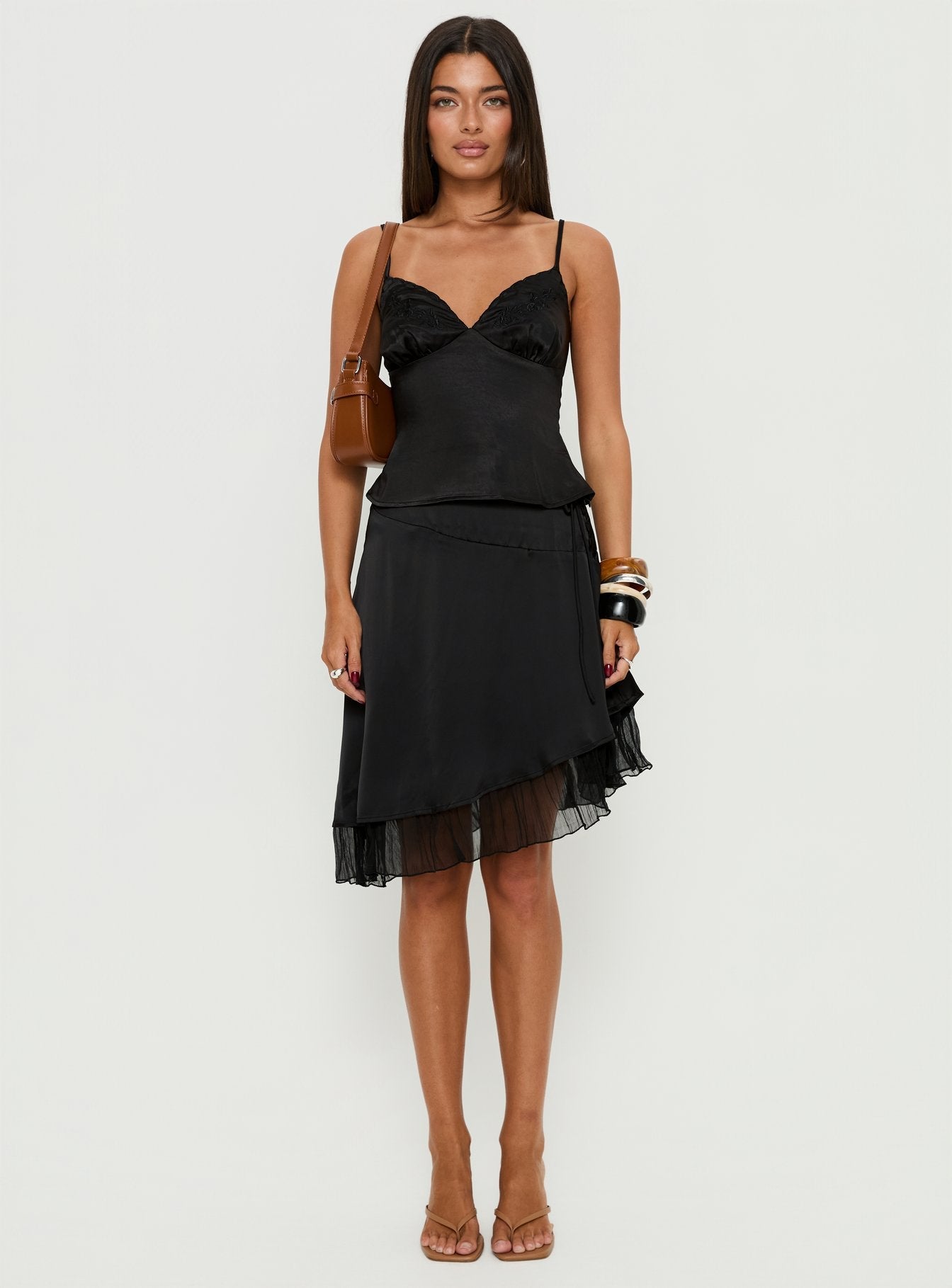 Aruba Satin Embroidered Cami Top Black