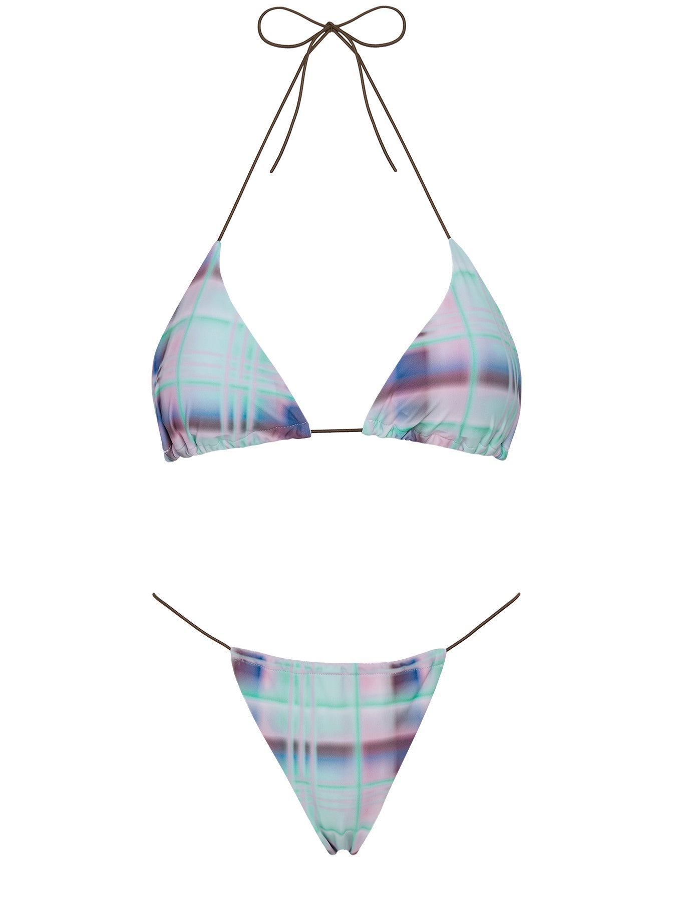On Island Time String Bead Detail Bikini Top Blue Multi
