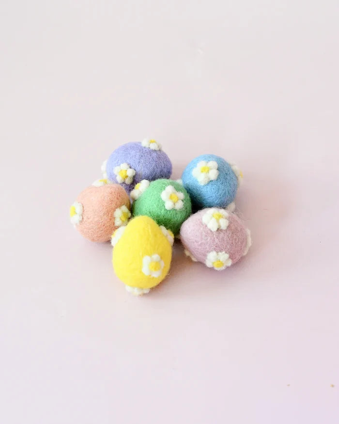 Felt Pastel Eggs with Flowers (Set of 6)