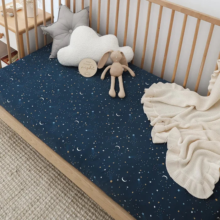 Snuggle Hunny Organic Fitted Jersey Cotton Cot Sheet - Starry Night