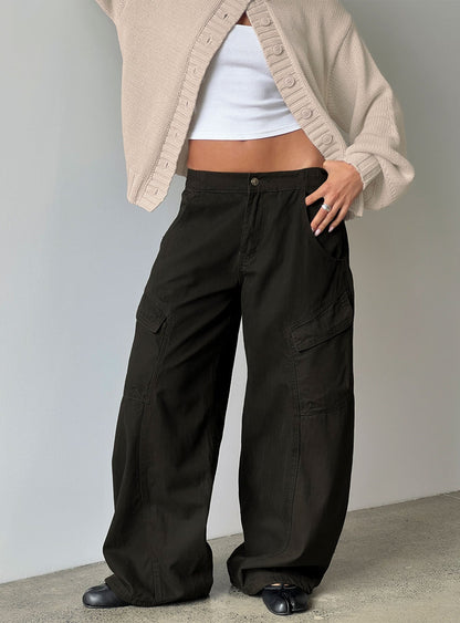 Selective Memory Low Rise Wide Leg Cargo Pants Dark Charcoal