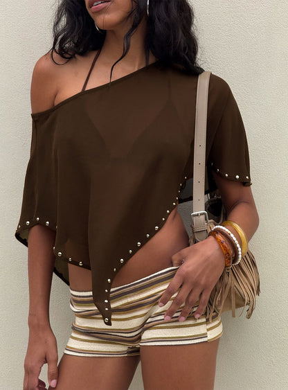 Rubez Terry Towelling Micro Shorts Brown Stripe