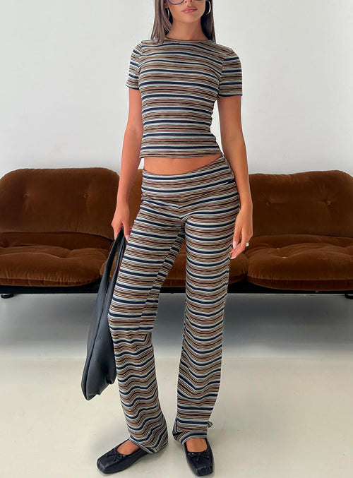 Manolo Foldover Pants Brown / Grey Stripe