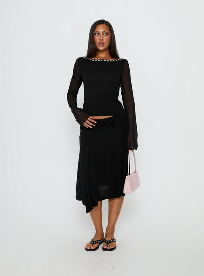 Joaney Tie Side Jersey Midi Skirt Black