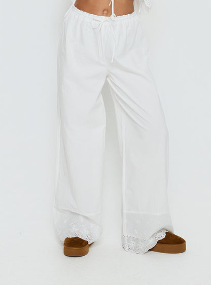Kissed Chaos Broderie Anglais Tie Waist Pants White