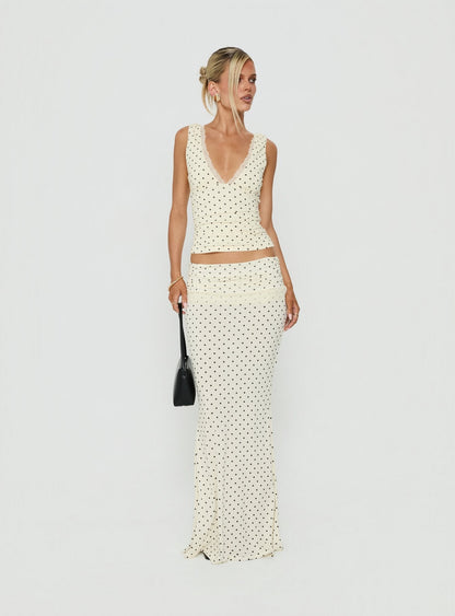 Zespri Jersey Maxi Skirt Cream Polka Dot