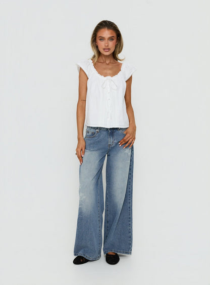 Johnni Floral Printed Low Rise Jeans Mid Wash