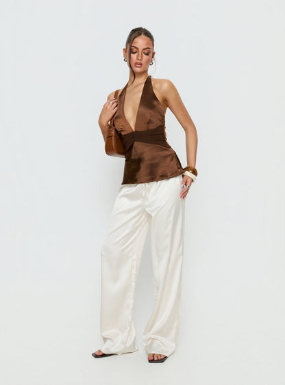 Salyra Satin Halter Top Chocolate