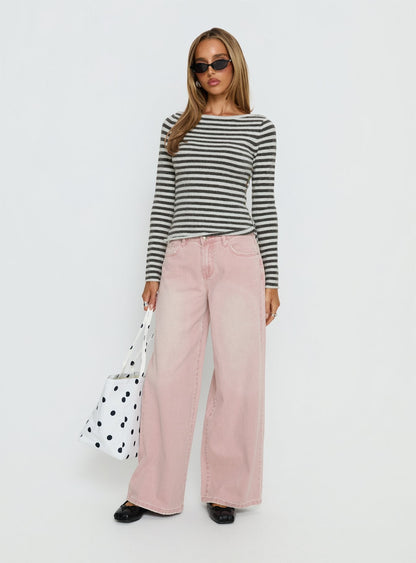 Lucky Dip Mid Rise Straight Leg Jeans Washed Pink