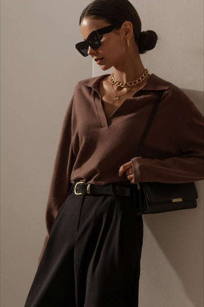 French-Style Lapel Knit Sweater