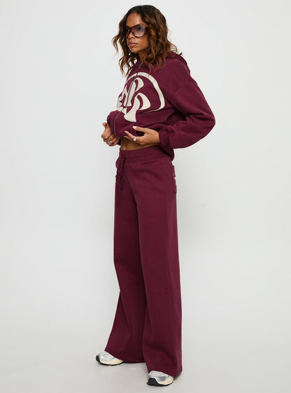Princess Polly Stargirl Wide Leg Sweat Pants Burgundy