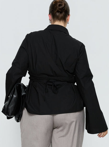Eryx Tie Back Button Up Top Black Curve