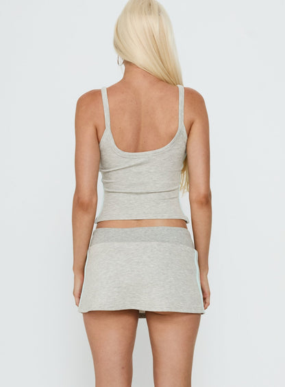 Dynah Tie Waist Tipping Mini Skort Grey Marle / Blue