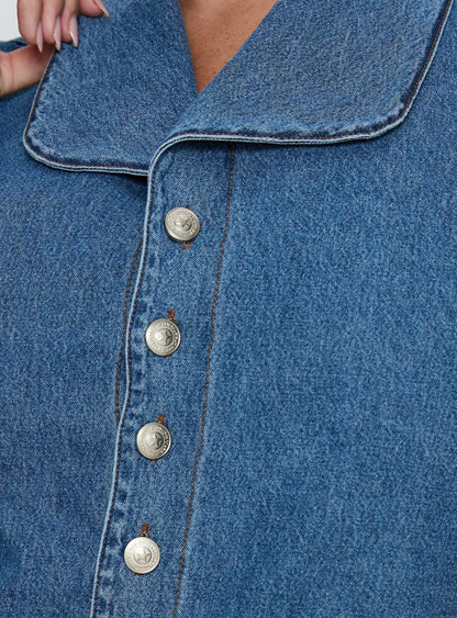 Ellix Button Up Top Blue Denim Curve