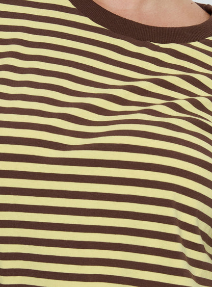 Settle Down Short Sleeve Top Yellow / Brown Stripe Curve