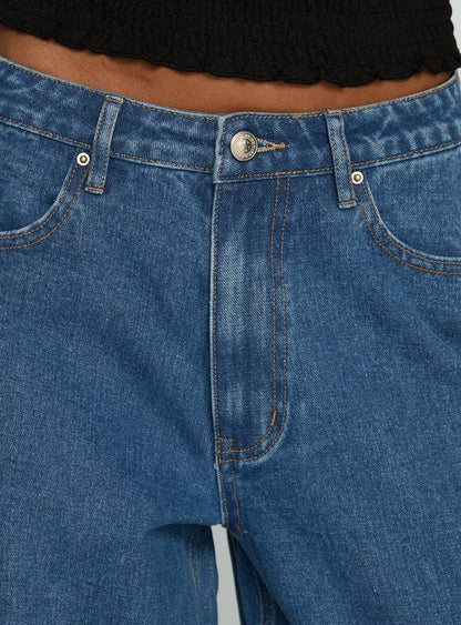 Naylor Mid Rise Wide Leg Jeans Mid Blue Wash