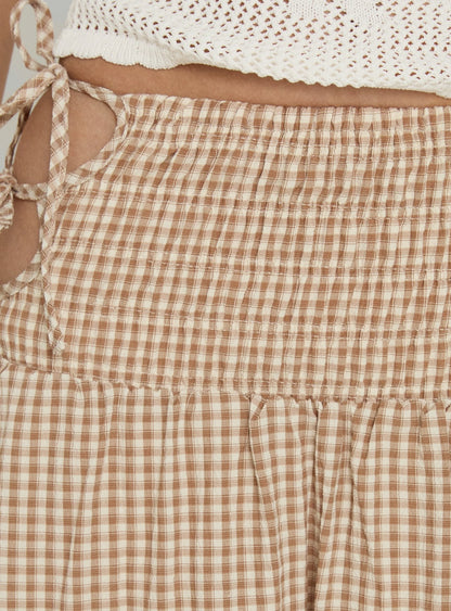 Vence Ruched Maxi Skirt Brown Gingham