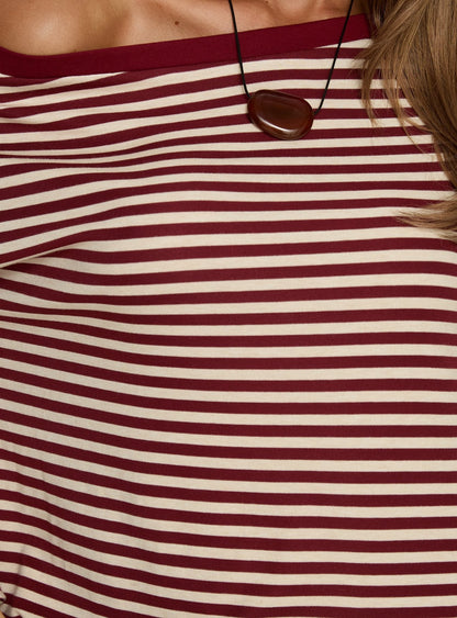 Ralyssa Off Shoulder Long Sleeve Top Red Stripe