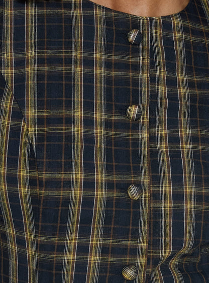 Femme Blouse Top Navy / Lemon Plaid