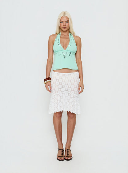 Elphie Sheer Lace Midi Skirt White