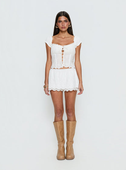 Twin Spirit Off Shoulder Broderie Top White