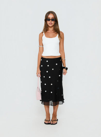 Kessiah Sequin Midi Skirt Black
