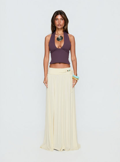 Velvet Storm Tie Detail Flowy Maxi Skirt Cream