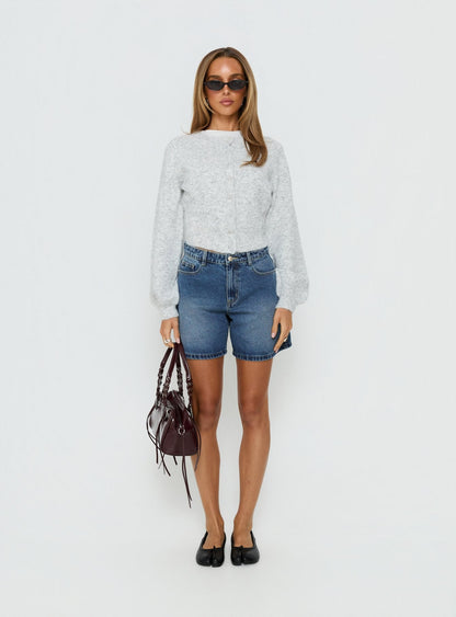 Torri Longline Denim Shorts Mid Blue Wash