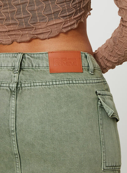 Zakai Cargo Denim Mini Skirt Green