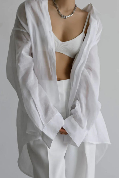 Vintage High-End Collared Loose Fit White Blouse