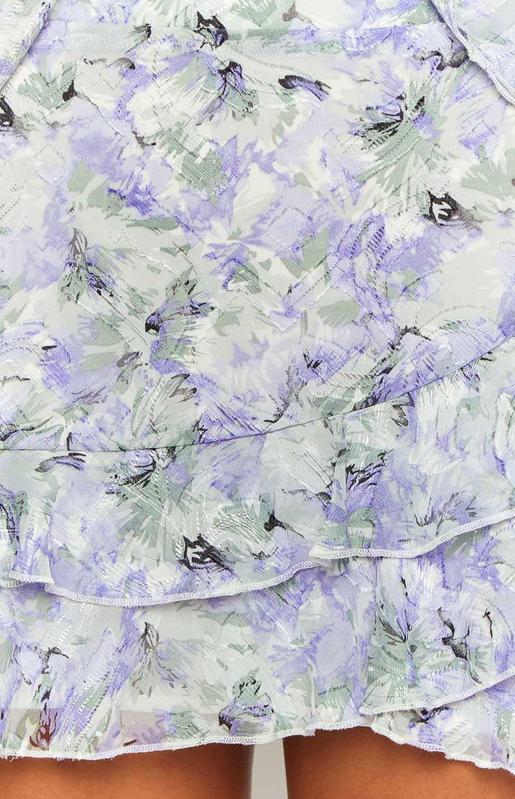 Caspian Purple Floral Print Chiffon Mini Skirt