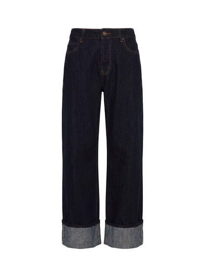 Top Model Low Rise Straight Leg Cuffed Jean Dark Denim