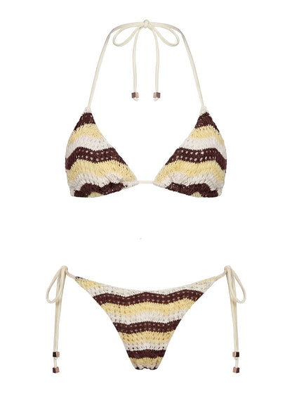 Passiona Triangle Bikini Top Yellow / Chocolate
