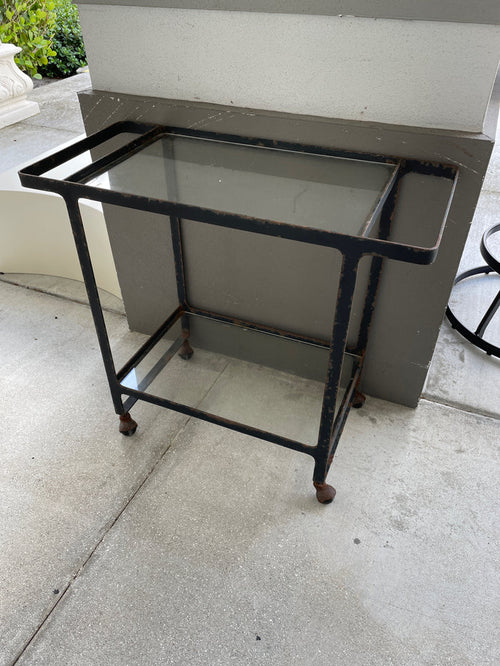 BLACK METAL BAR CART 2 GLASS SHELVES ON CASTERS PRICE FOR CONDITION