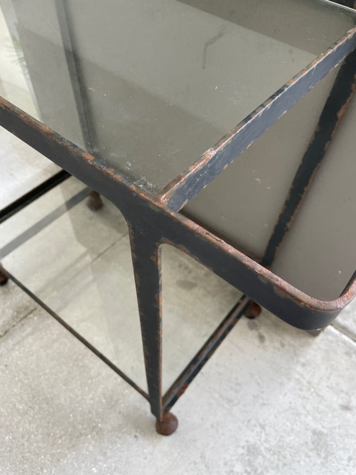 BLACK METAL BAR CART 2 GLASS SHELVES ON CASTERS PRICE FOR CONDITION
