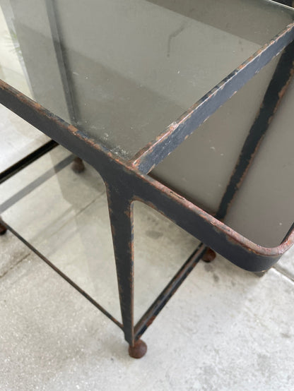 BLACK METAL BAR CART 2 GLASS SHELVES ON CASTERS PRICE FOR CONDITION