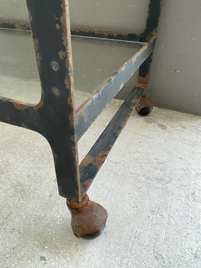 BLACK METAL BAR CART 2 GLASS SHELVES ON CASTERS PRICE FOR CONDITION