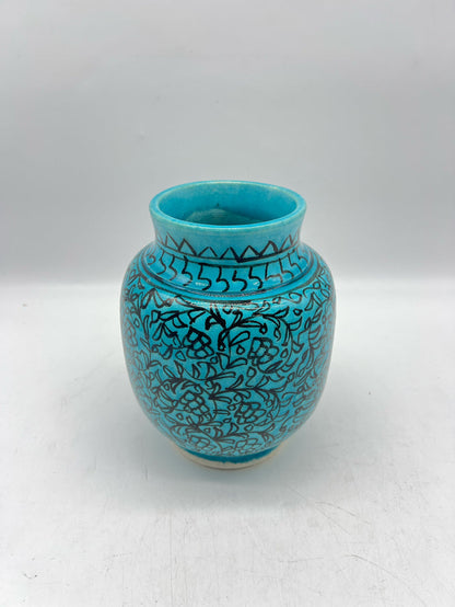 CERAMIC VASE TEAL WITH BLACK DETAIL