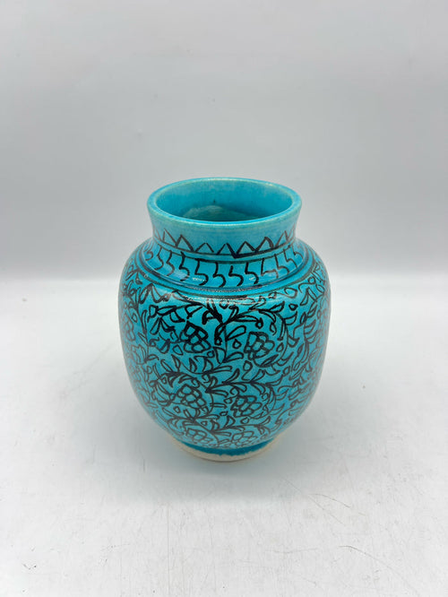 CERAMIC VASE TEAL WITH BLACK DETAIL