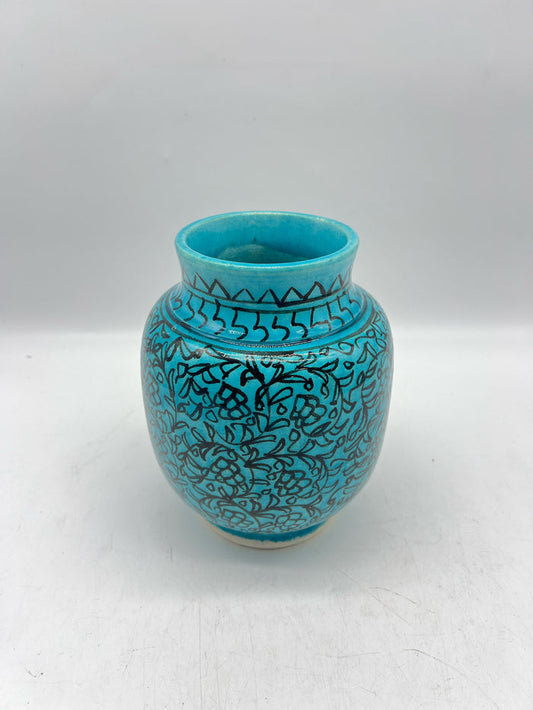 CERAMIC VASE TEAL WITH BLACK DETAIL