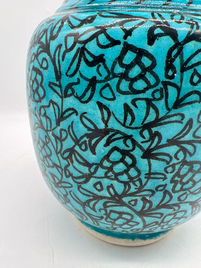 CERAMIC VASE TEAL WITH BLACK DETAIL