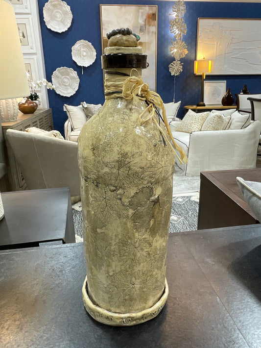 CERAMIC WINE BOTTLE  INLAY LEAF DETAIL WITH LEAF