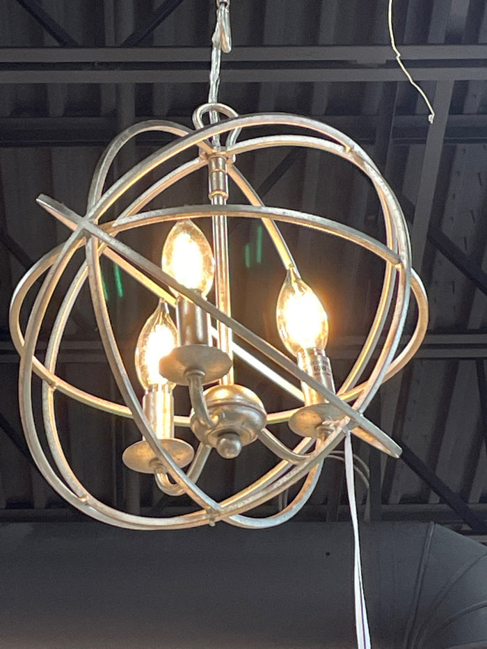 CHANDELIER SILVER GLOBE 3 LIGHTS
