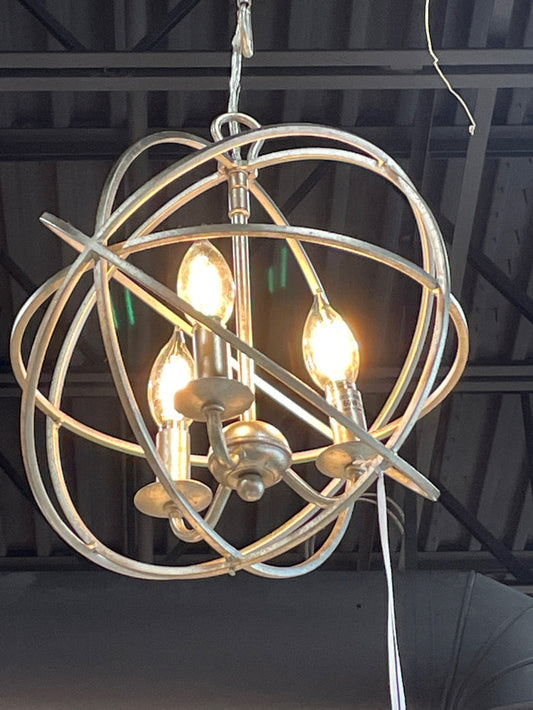 CHANDELIER SILVER GLOBE 3 LIGHTS