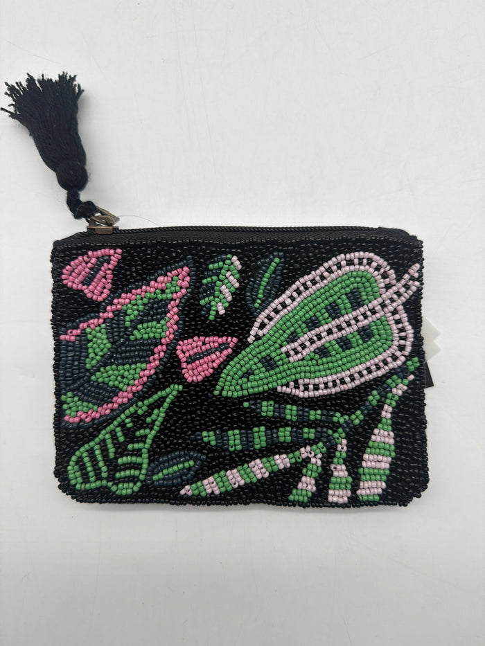 COIN POUCH TROPICAL LEAVES BEADED
