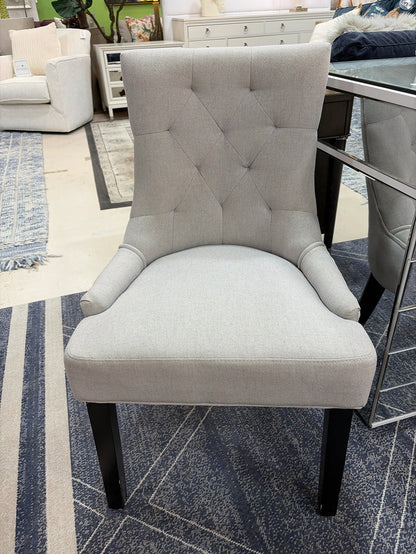 DINING CHAIR GREY FABRIC BUTTON TUFTED