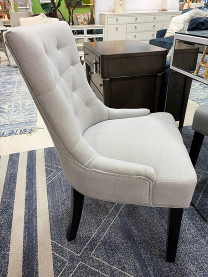DINING CHAIR GREY FABRIC BUTTON TUFTED