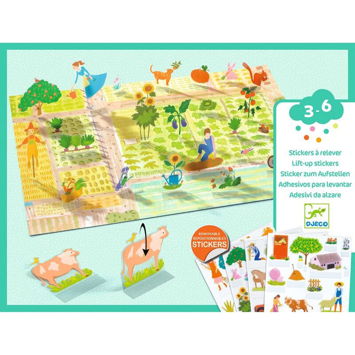 Djeco 80 piece 3D Lift-Up Sticker Playset - Farm