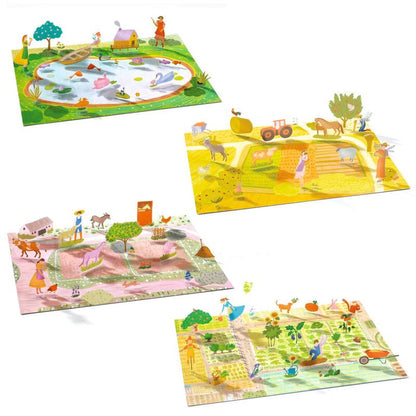 Djeco 80 piece 3D Lift-Up Sticker Playset - Farm