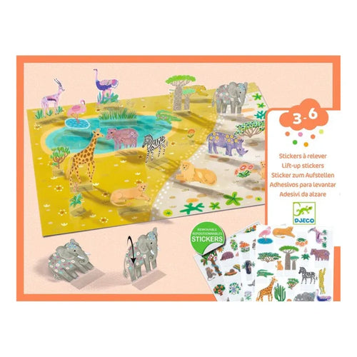 Djeco 80 piece 3D Lift-Up Sticker Playset - Jungle Animals